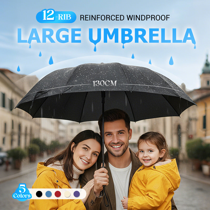Large folding umbrella with 12 windproof ribs
