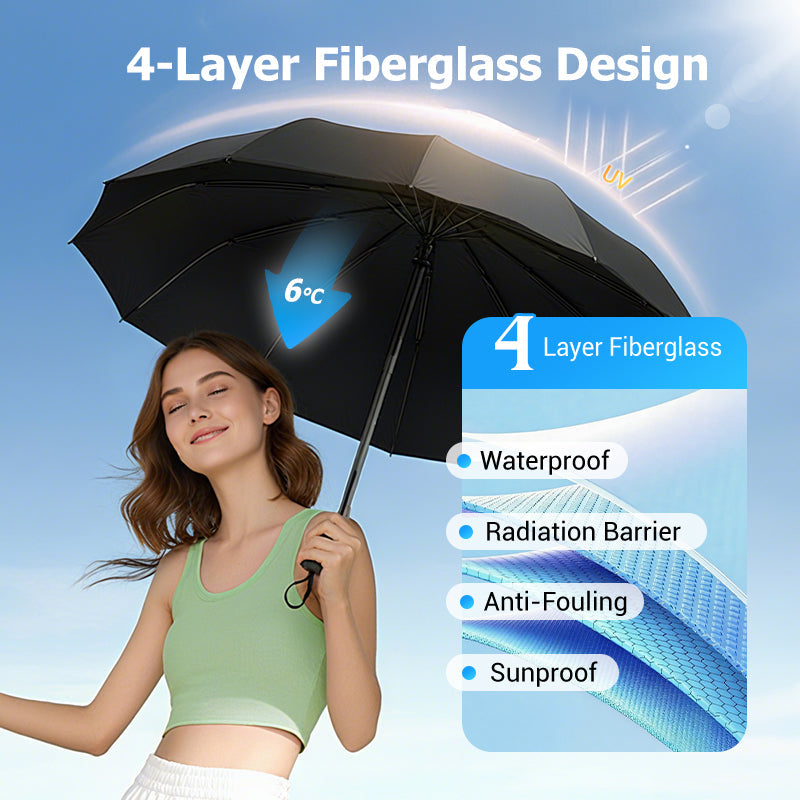 Large folding umbrella with 12 windproof ribs