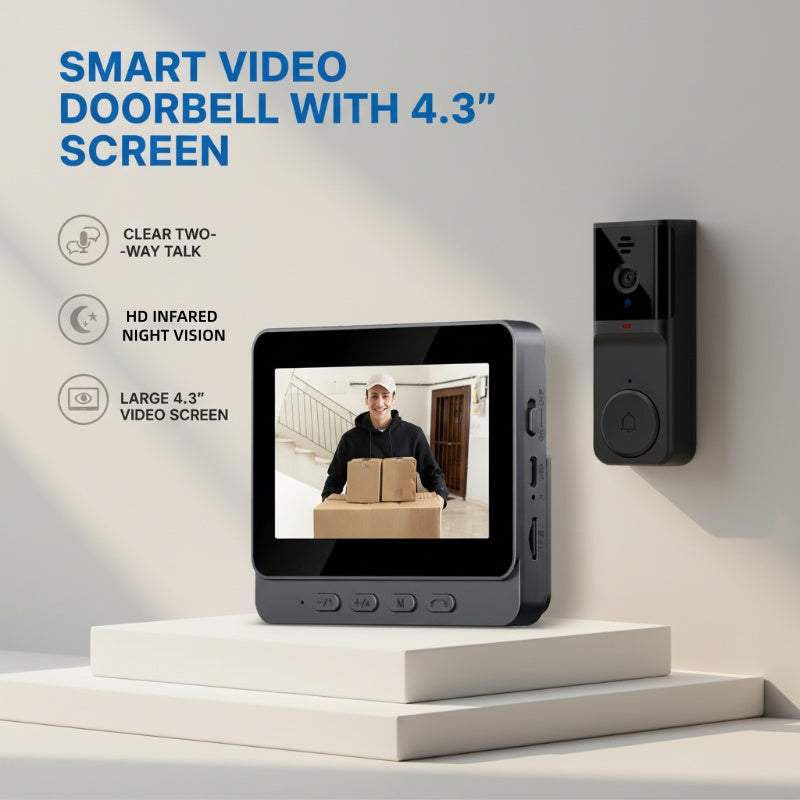 Cordless Smart Video Doorbell with 4.3" Screen